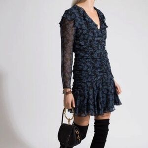 Veronica Beard Silk Magg Mini Dress Ruched Size 0 Fern Floral Ethereal